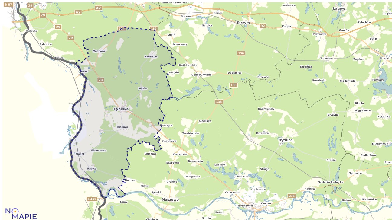 Mapa obszarów ochrony przyrody Cybinki